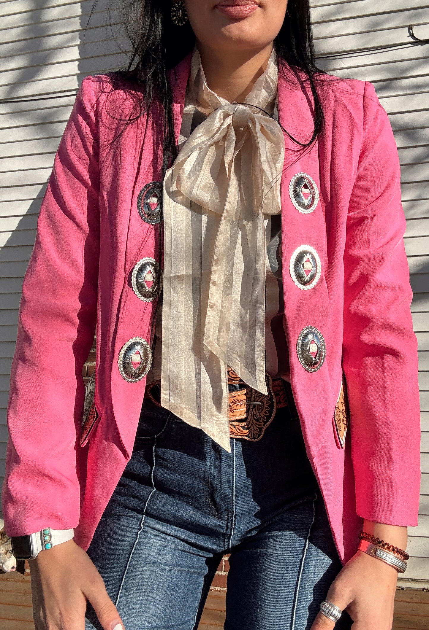 Striped Bow Button Up