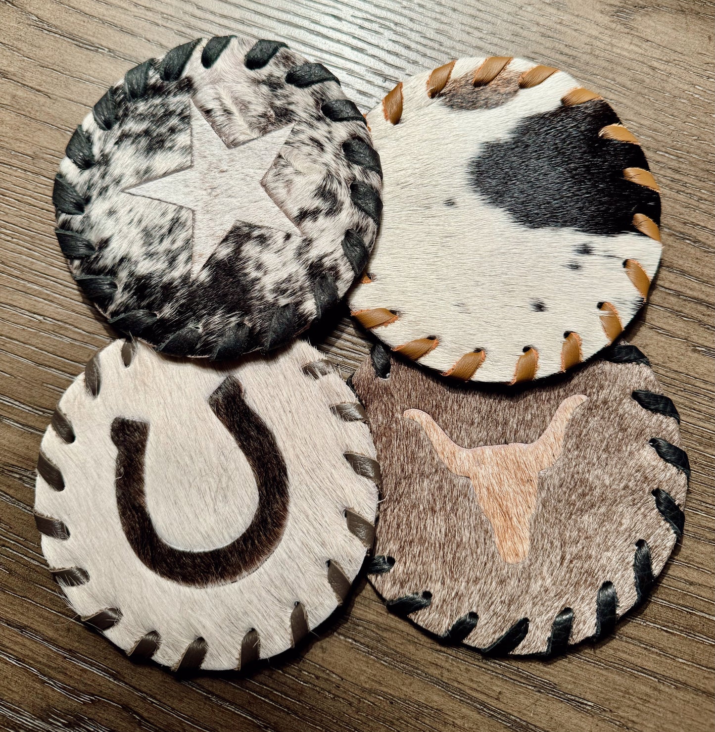 Set of 4 Cowhide Coasters