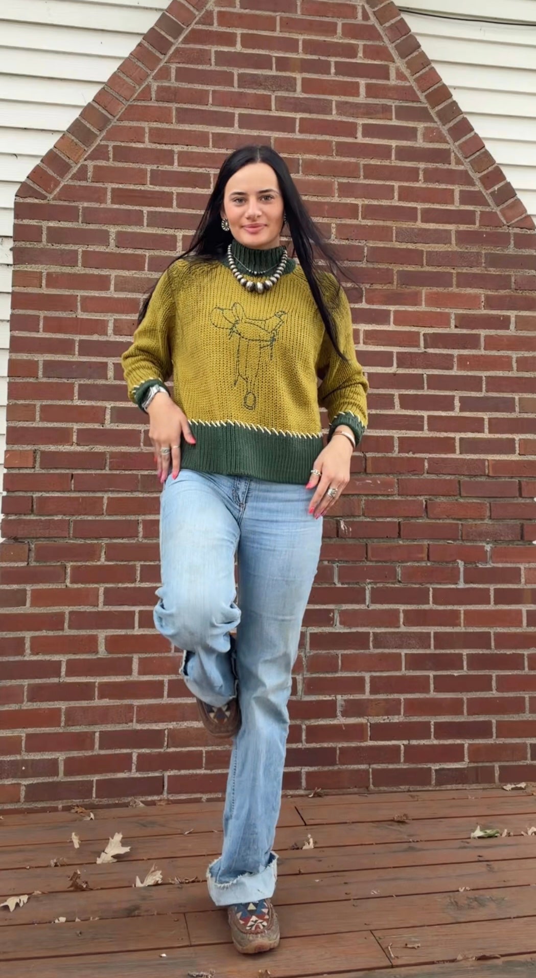 Green Saddle Sweater