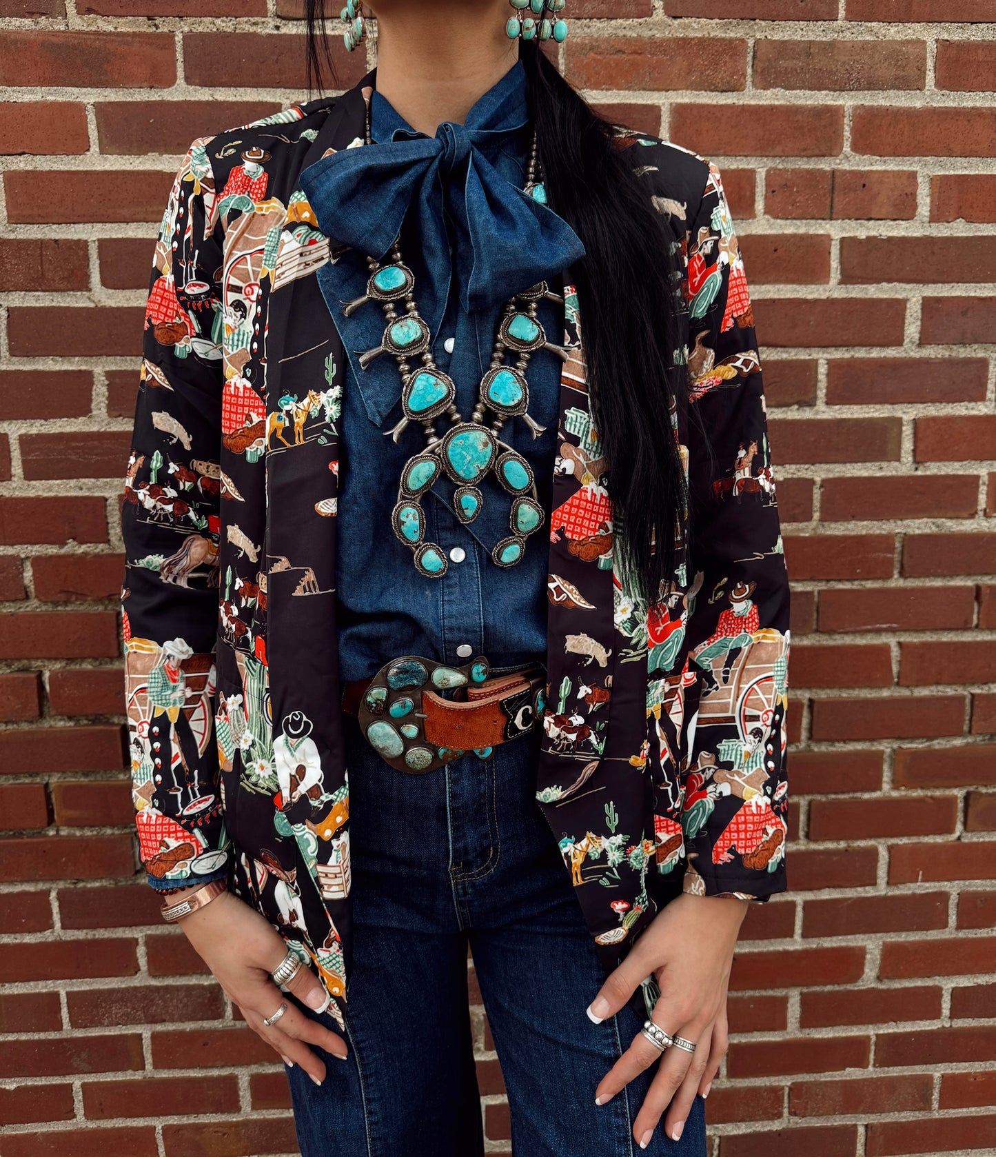 Denim Bow Pearl Snap