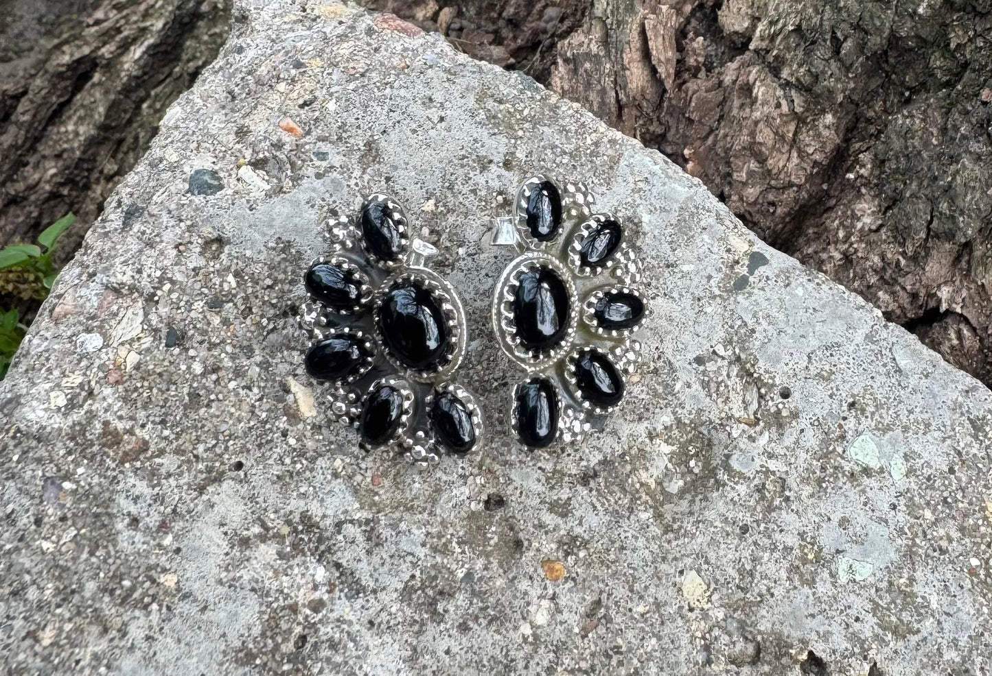 Black Onyx Half Cluster Earrings