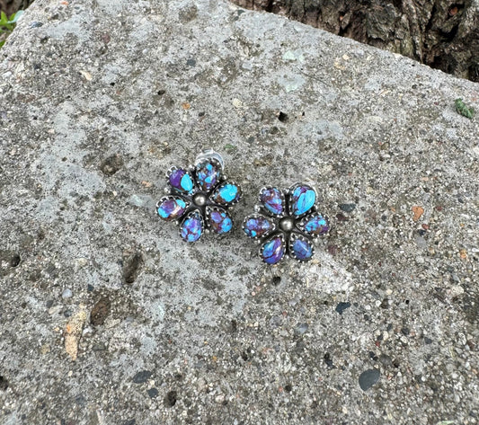 Purple Mojave & Turquoise Mini Daisy Earrings